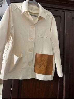 Riva Cream Button-Front Jacket with Tan Accent Pocket